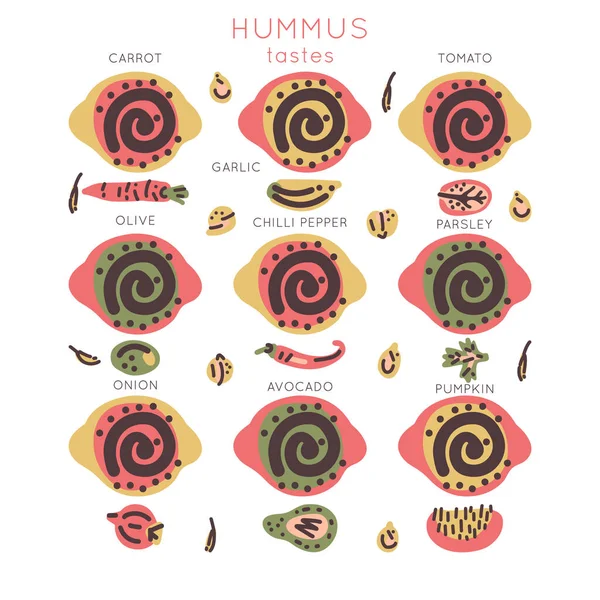 Χορτοφαγική Ακατέργαστη Οργανική Hummus Χειροποίητη Διανυσματική Σχεδίαση Εικονογράφηση Στυλ Doodle — Διανυσματικό Αρχείο