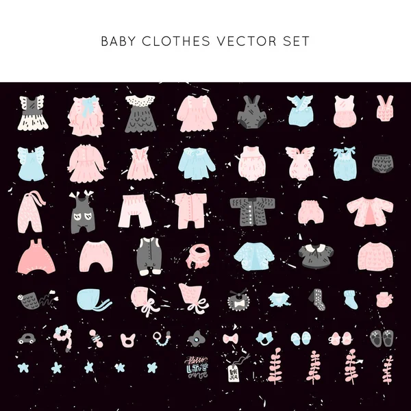 Nieuwgeboren Baby Vintage Kleding Vector Set Klassieke Kledij Voor Kind — Stockvector