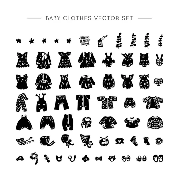 Ensemble Vecteur Vêtements Vintage Nouveau Vêtements Classiques Pour Enfant Gros — Image vectorielle