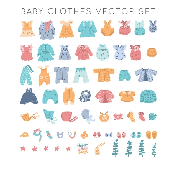 Nieuwgeboren Baby Vintage Kleding Vector Set Klassieke Kledij Voor Kind — Stockvector