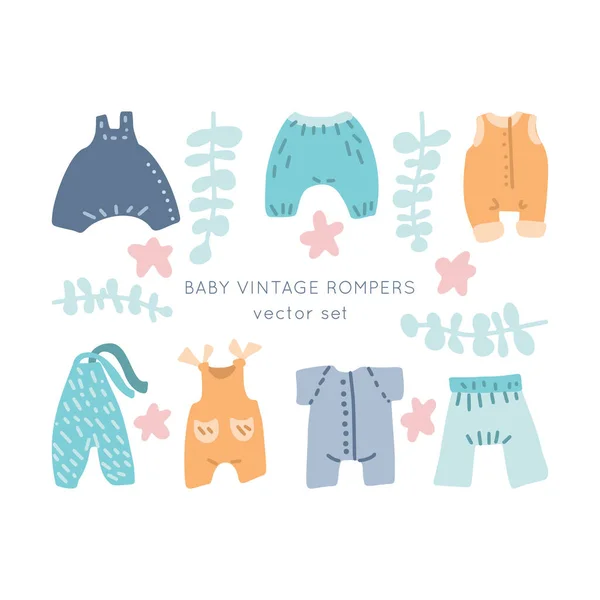 Pasgeboren Baby Vintage Bodysuits Vector Set Klassieke Boho Kleding Voor — Stockvector