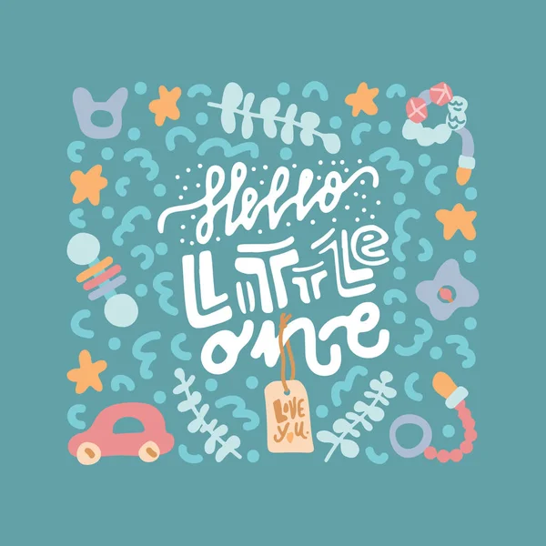 Pasgeboren Baby Vintage Belettering Vector Set Hallo Kleine Citaat Met — Stockvector