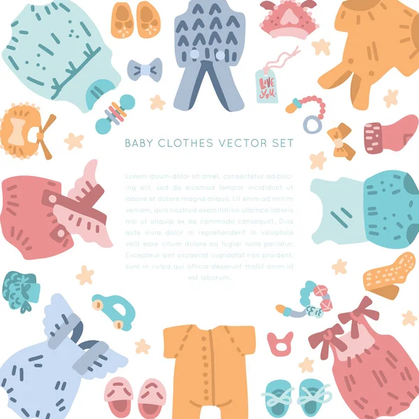 新生児のヴィンテージの服ベクトルセット 幼児のための古典的なBohoのアパレル アイコン — ストックベクタ