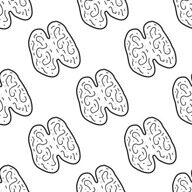 Cevizli el çizimi vektör pürüzsüz desen. Taslak monokrom dokusu karalama stilinde yapılır. Meyve