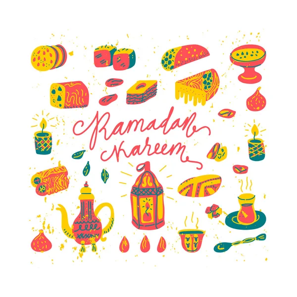 Рамадан Карим Нарисовал Векторную Иллюстрацию Открытка Рамадана Мубарака — стоковый вектор
