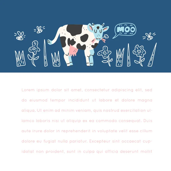 Cows Milk Vector Frame Drawings Place Your Text Flat Style — Stock Vector