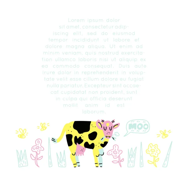 Vacas Marco Vector Leche Con Dibujos Lugar Para Texto Ilustración — Vector de stock