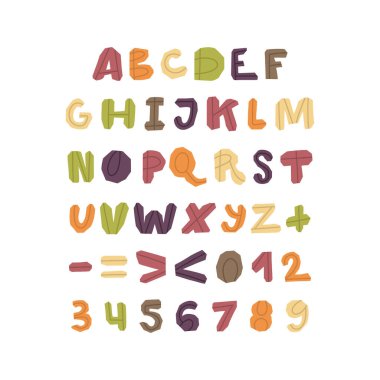 Cesur vektör alfabesi. Kağıt kesilmiş şekiller. Vektör Yazıtipi Ayarlandı.