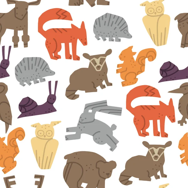 Woodland Forest Animals Motif Sans Couture Éléments Dessinés Main Dans — Image vectorielle