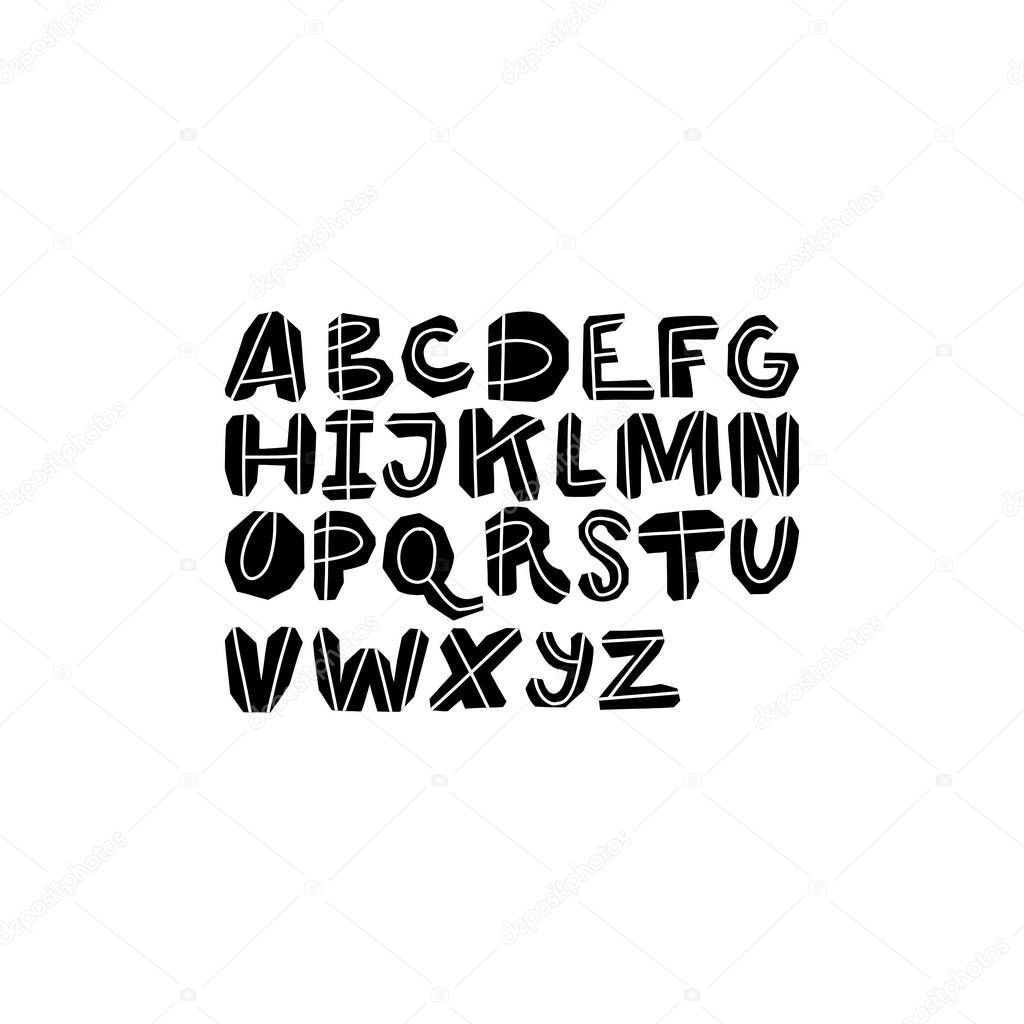 Vector bold alphabet. Paper cut decorated shapes. Vector Font set.