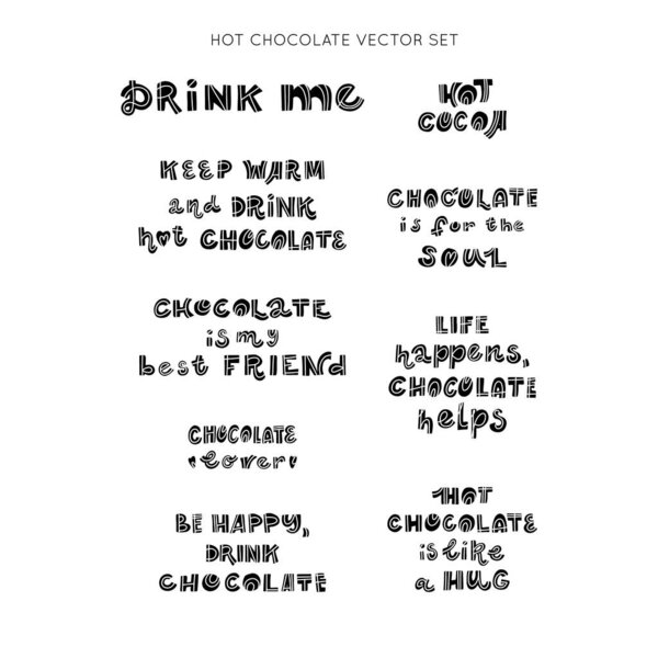 Коллекция горячего шоколада и какао векторных элементов ручной работы. Коллекция кавычек. Набор плакатов с позитивной мотивацией
.