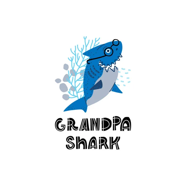 Glimlachende Haaien Familie Opa Shark Shirts Hoodie Tank Vector Illustratie — Stockvector
