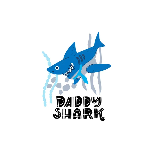 Glimlachende Haaien Familie Papa Haai Shirts Hoodie Tank Vector Illustratie — Stockvector
