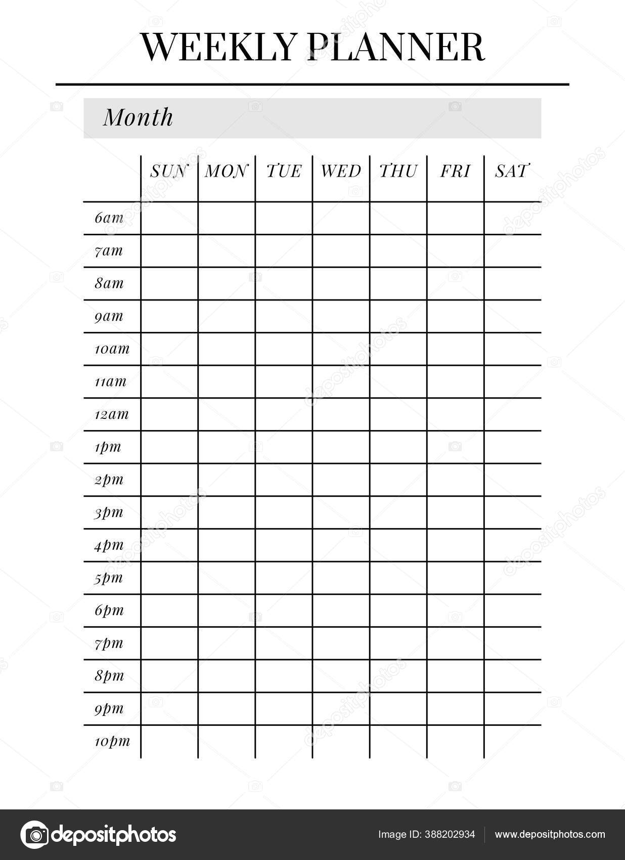 米国レターサイズベクトルプランナーテンプレート 空の印刷可能な垂直ノートブックページ ビジネス主催者 カレンダー毎日 習慣トラッカー プロジェクト  週は日曜日から始まる ストックベクター ©manusa 388202934, image size:1236x1700