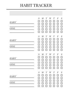 US Harf Boyutu Vektör Planlayıcı şablonu. Boş yazdırılabilir dikey defter sayfası. İş organizatörü. Günlük, haftalık, aylık, yıllık, alışkanlık takip cihazı, proje, notlar, hedefler. Hafta pazar günü başlıyor.