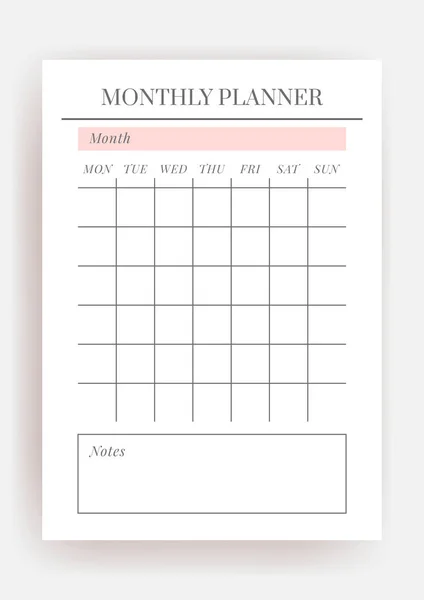 Tamaño Papel Plantilla Vector Planner Cuaderno Vertical Imprimible Blanco Organizador — Vector de stock