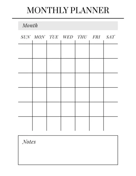 米国レターサイズベクトルプランナーテンプレート 空の印刷可能な垂直ノートブックページ ビジネス主催者 カレンダー毎日 習慣トラッカー プロジェクト 週は日曜日から始まる — ストックベクタ