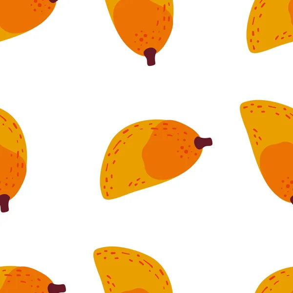 芒果的果实图案 矢量无缝异国背景制作的滑稽涂鸦风格 部分食物元素 手绘元件 — 图库矢量图片