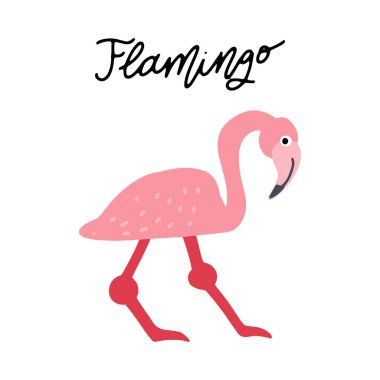Afrika safarisi Flamingo hayvanları klip vektör seti. Kağıt kesiği şeklinde elle çizilmiş elementler. Doğa basit geometri şekillerinden esinlenmiştir..