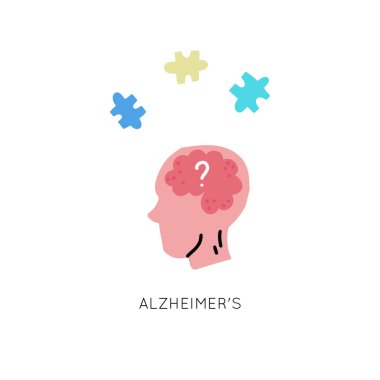 Alzheimer hastalığının ilk belirtileri. Tıp el çizimi vektör çizimi. Önceden hazırlanmış kart. Kartlar, pankartlar ve ticari tasarım için modern düz tasarım kavramı. 