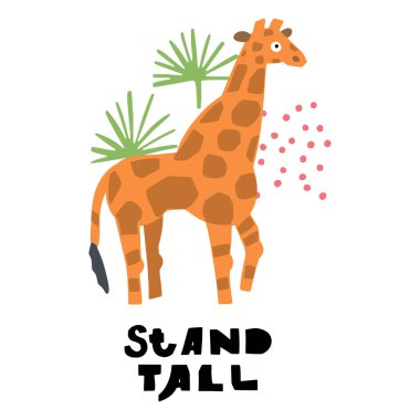Afrika safari vektörü ayarlandı. El yazısı alıntıları, Uzun Ol, etrafta farklı çizimler var. Tasarımlarınız için eşsiz bir poster: Tişörtler, çantalar, posterler, eşyalar.
