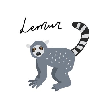 Afrika safarisi Lemur hayvan kırpma vektörü seti. Kağıt kesiği şeklinde elle çizilmiş elementler. Doğa basit geometri şekillerinden esinlenmiştir..