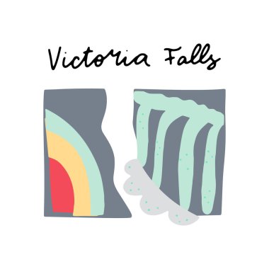 Afrika safarisi Victoria Falls Clipart vektör seti. Kağıt kesiği şeklinde elle çizilmiş elementler. Doğa basit geometri şekillerinden esinlenmiştir..