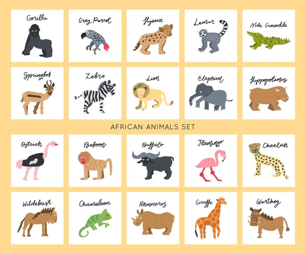 África Animales Safari Clipart Vector Conjunto Elementos Dibujados Mano Estilo — Vector de stock