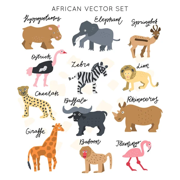 Safári Africano Animais Clipart Vetor Definido Elementos Desenhados Mão Estilo — Vetor de Stock