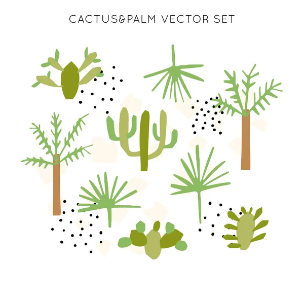 Afrikanska Safari Palmer Och Cactuses Clipart Vektor Set Handritade Element — Stock vektor