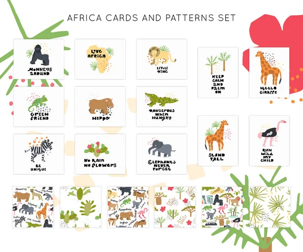 Conjunto Vetores Animais Safári Africanos Elementos Desenhados Mão Estilo Corte — Vetor de Stock