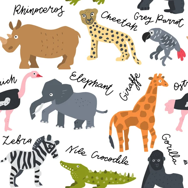 Afrykańskie Zwierzęta Safari Ustawione Wektor Ręcznie Rysowane Elementy Stylu Papierowym — Wektor stockowy