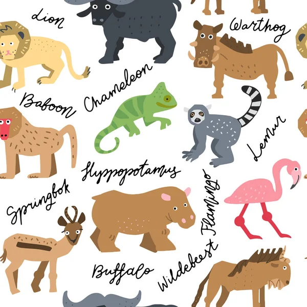 Set Vectorial Animales Safari Africanos Elementos Dibujados Mano Estilo Corte — Vector de stock