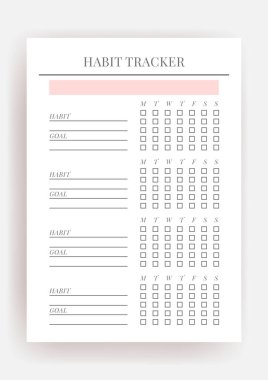 Kağıt boyutu A4 Vektör Planlayıcı şablonu. Boş yazdırılabilir dikey defter sayfası. İş organizatörü. Günlük, haftalık, aylık, yıllık, alışkanlık takip cihazı, proje, notlar, hedefler. Hafta pazartesi başlıyor.