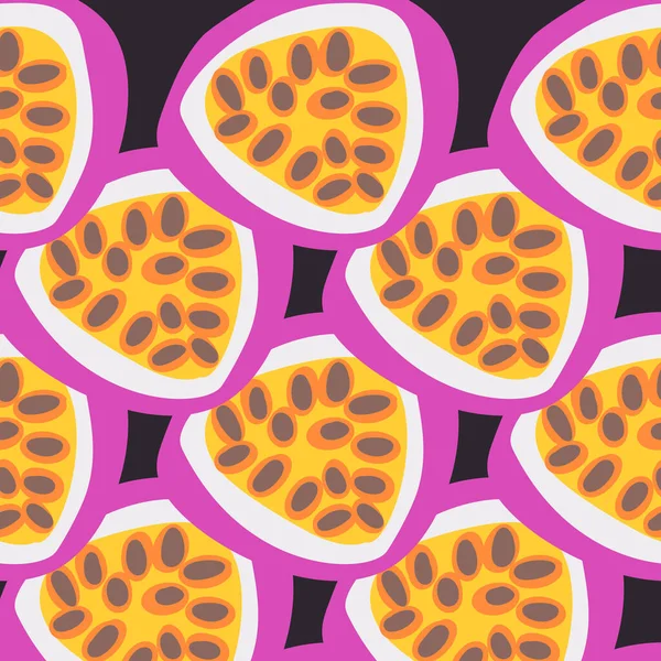 Passion Fruit Exotic Fruit Pattern Vektor Bezešvé Pozadí Legračním Stylu — Stockový vektor