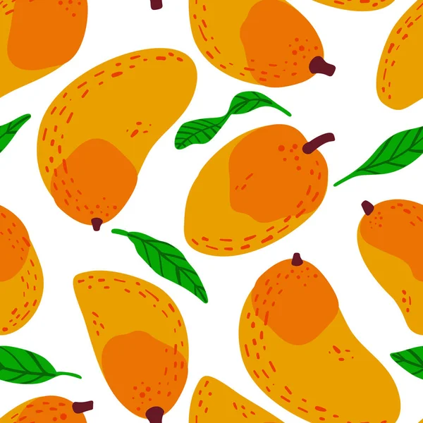 Mango Fruit Pattern Vector Seamless Exotic Background Made Funny Doodle Royalty Free Stock Illustrations
