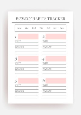 Kağıt boyutu A4 Vektör Planlayıcı şablonu. Boş yazdırılabilir dikey defter sayfası. İş organizatörü. Günlük, haftalık, aylık, yıllık, alışkanlık takip cihazı, proje, notlar, hedefler. Hafta pazartesi başlıyor.