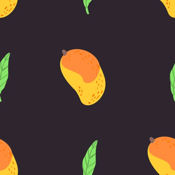 Mango Fruktmönster Vektor Sömlös Exotisk Bakgrund Gjord Rolig Klotter Stil — Stock vektor