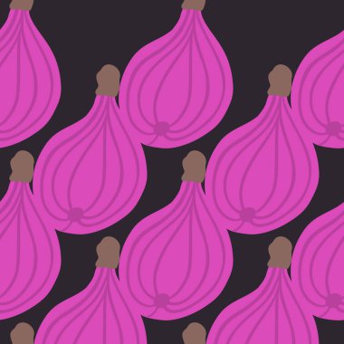 Egzotik incir meyvesi deseni. Komik karalama tarzında yapılmış kusursuz vektör arkaplanı. Yiyecek elementlerine tırman. El boyaması elementler.