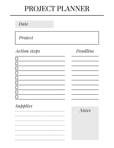 Letter Size Vector Planner Template Blank Printable Vertical Notebook Page — Stock Vector