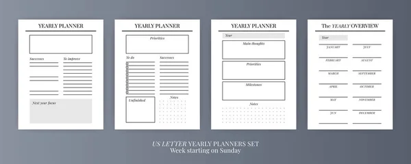 Letter Vector Planner Templates Set Blank Vertical Notebook Page Business — Stock Vector