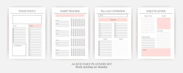 Set Modelli Vector Planner Formato Carta Pagina Verticale Vuota Del — Vettoriale Stock