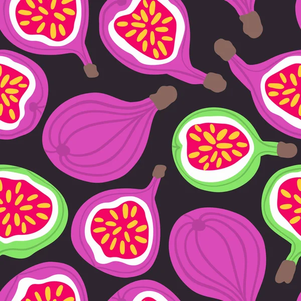 异型菲格水果图案 矢量无缝背景制作的滑稽涂鸦风格 部分食物元素 手绘元件 — 图库矢量图片
