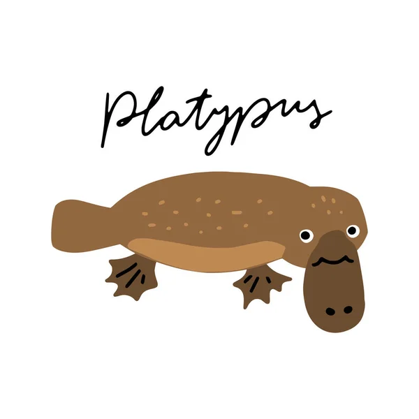 Australijskie Zwierzę Platypus Wektor Ilustracji Clipart Plakat Dla Dzieci — Wektor stockowy