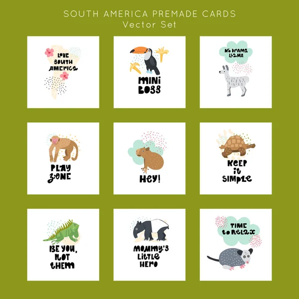 Cute Premade Vector Cards Set Hand Lettering Quotes Bundle Animals — Stock Vector