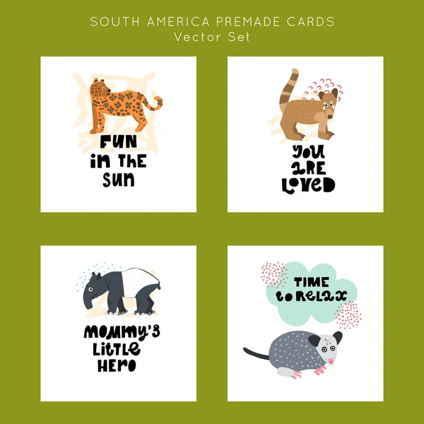 Cute Premade Vector Cards Set Hand Lettering Quotes Bundle Animals — Stock Vector