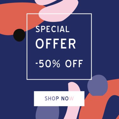 Sosyal medya için özel satış afişi şablonu. Kadınsı soyut arka plan. Sıvı moder biçimi.