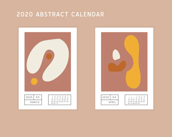 Collage Style Fluid Organic Geometry Shapes 2020 Marzo Abril Calendar — Vector de stock