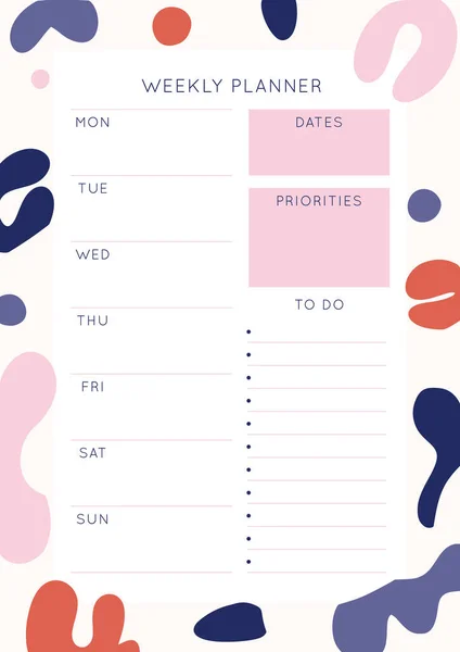 Minimalistisk Abstrakt Mall För Veckoplanering Tomma Vit Anteckningsbok Sida Med — Stock vektor