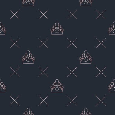 Altın taç kusursuz vektör deseni. Geometrik altın ana hatlı kraliyet sembolü. Klasik Kral ve Kraliçe logosu.